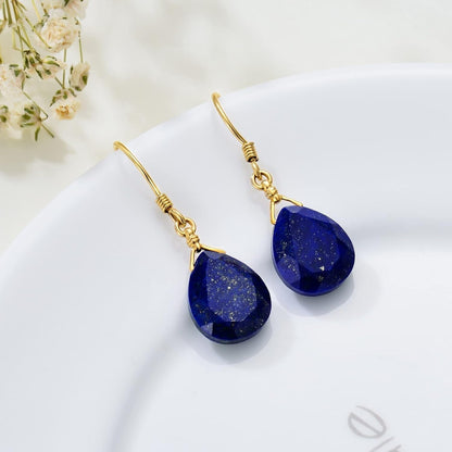 14K Solid Gold Lapis Faceted Teardrops Earrings for Women, Natural Lapis Lazuli Dangle Drops Earrings,Lapis Jewelry Blue Earrings Gifts for Her Christmas Valentines