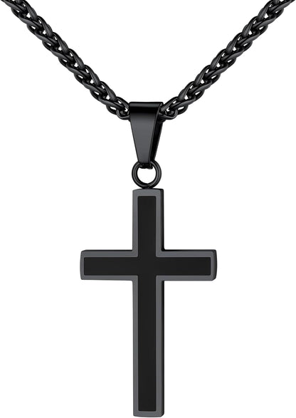 Cross Necklace for Men, Stainless Steel Silver Black Gold Mens Cross Necklace, 22-24 Inches - WORLD TIME VISITS