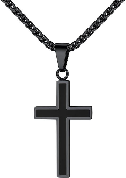 Cross Necklace for Men, Stainless Steel Silver Black Gold Mens Cross Necklace, 22-24 Inches - WORLD TIME VISITS
