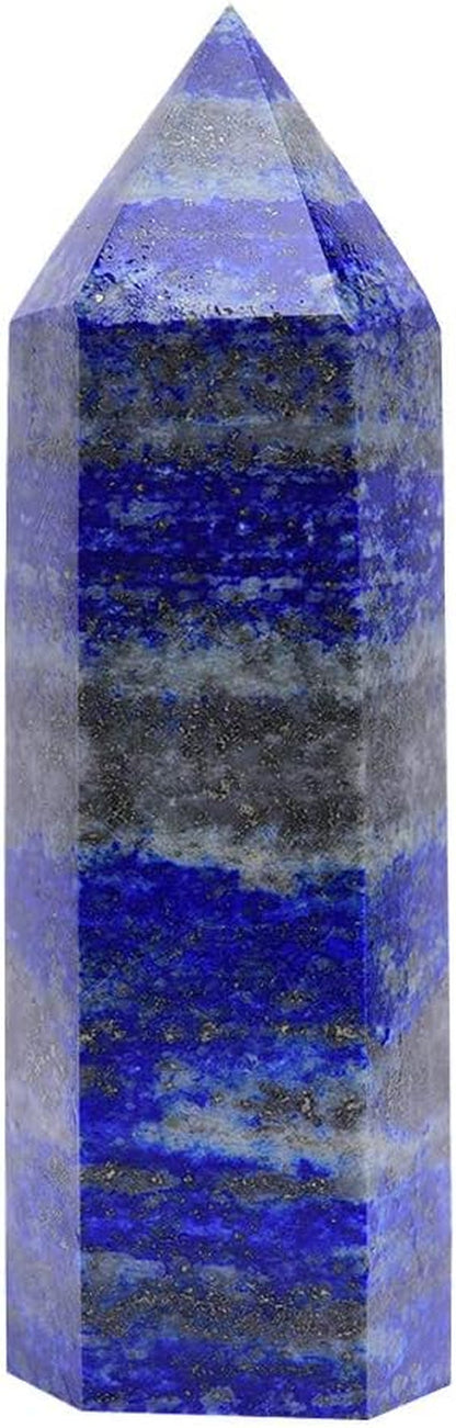 Blue Lapis Lazuli Natural Healing Crystal Wands Height 2"-2.4", 6 Faceted Prism Wand Reiki Chakra Stone, Natural Quartz