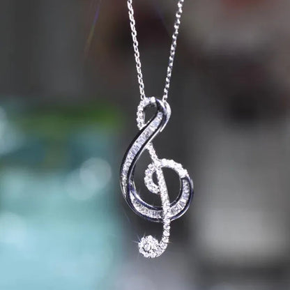 Fashion Jewelry  35 Points Note Music Notation 925 Sterling Silver Diamond Pendant Necklace