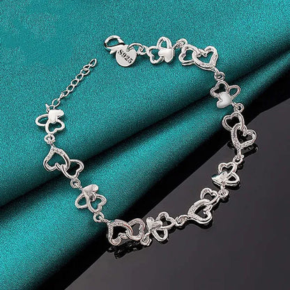 925 Sterling Silver Heart To Heart Chain Bracelet for Women Wedding Engagement Party Jewelry