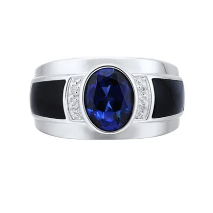 Business Men'S Fashion Ring Blue Zircon Ring Wedding Engagement Party Jewelry