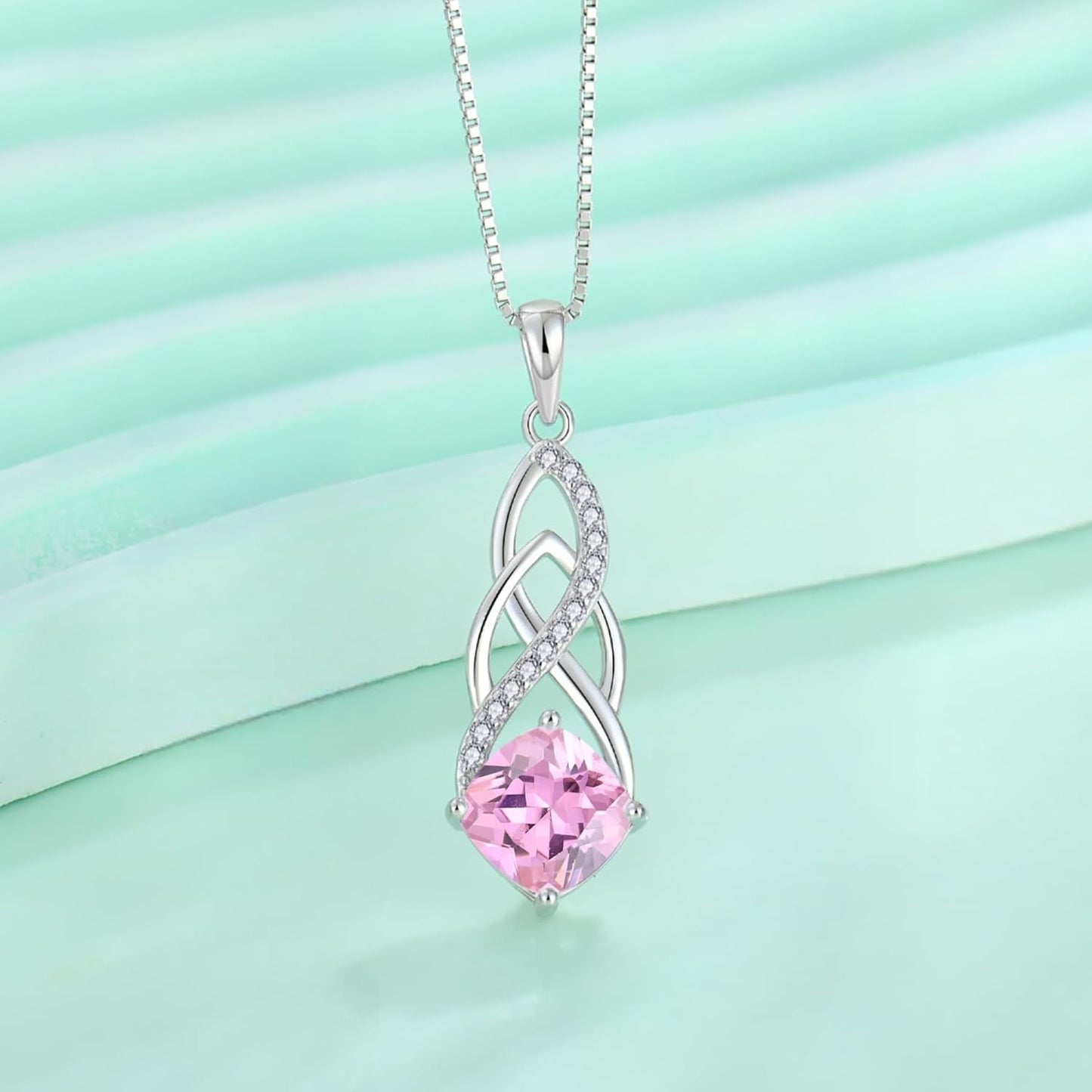 Infinity Necklace 925 Sterling Silver Princess Cut Pendant Birthstone Necklace Jewelry Gifts for Women