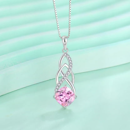 Infinity Necklace 925 Sterling Silver Princess Cut Pendant Birthstone Necklace Jewelry Gifts for Women