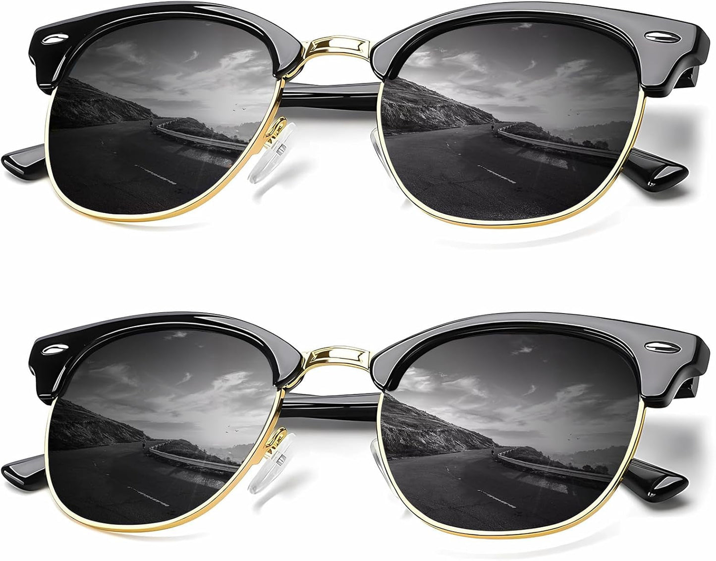 Sunglasses Men Polarized Sunglasses for Men Women Unisex Semi-Rimless Frame Retro Driving Sun Glasses UV Blocking