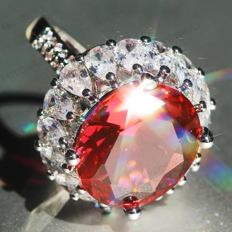 Unique Silver Natural Ruby Gemstones Birthstone Bride Princess Wedding Engagement Strange Ring Size 6 7 8 9 10