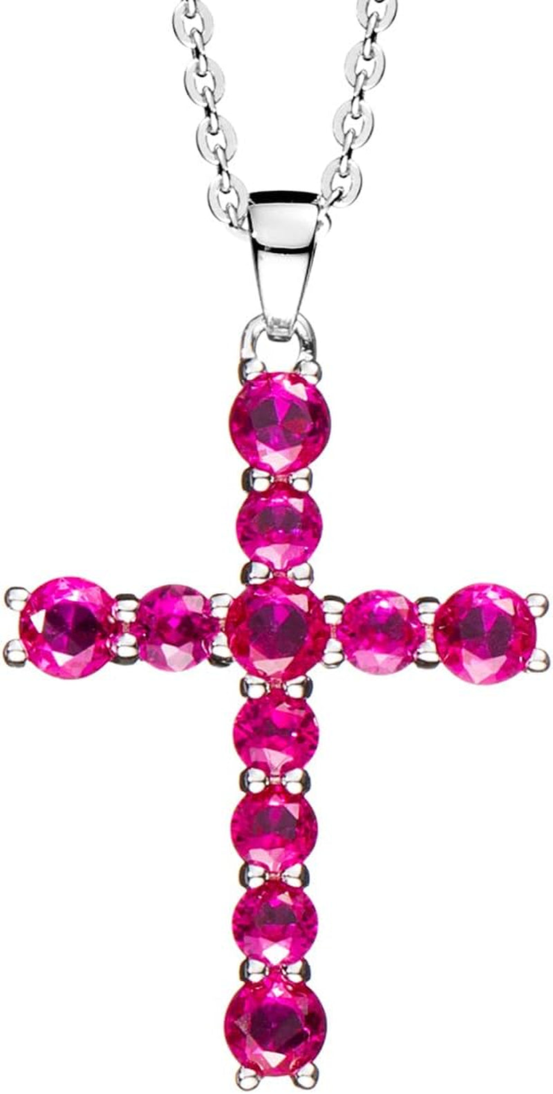 Gemstone Cross Necklace 925 Sterling Silver Created Birthstone Cross Prong Pendant Necklace Faithful Gift Ideas Fine Jewelry for Her Girlfriend Women Girls, 16" + 2" Extender - WORLD TIME VISITS