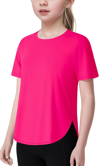 Girls Athletic Shirts Short Sleeve Quick Dry T-Shirt UPF 50+ Basic Tee Tops for Kids Teens Sports Activewear - WORLD TIME VISITS