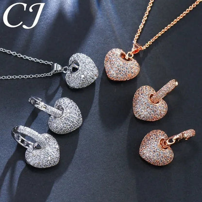 CANDICE Gorgeous Party Jewelry Set Full Micro Pave Tiny Cubic Zirconia Rose Gold Plated Love Heart Pendant Necklace Earrings For Women Gift