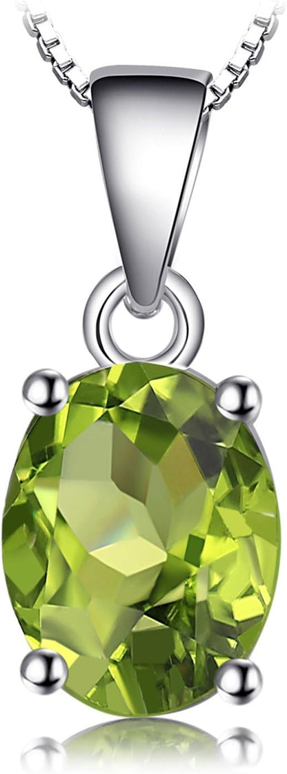 Natural Gemstone Garnet Peridot Amethyst Citrine Blue Topaz Birthstone Solitaire Pendant Necklace Jewelry Set, 14K Gold Plated 925 Sterling Silver Necklaces for Women, 18 Inch Box Chain