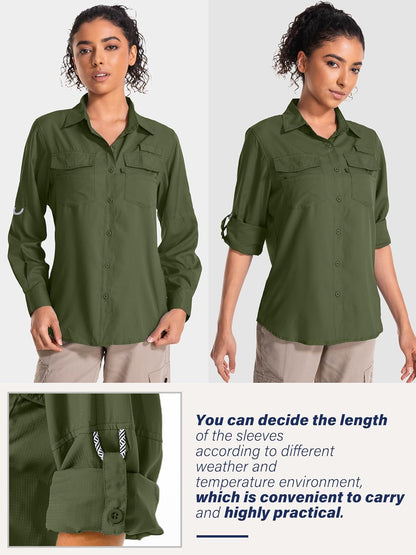 Women'S UPF 50 UV Sun Protection Long Sleeve Safari Shirts Quick Dry Hiking Travel Fishing Outdoor Cool Shirts