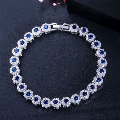 Gloriya Exquisite Silver Plated Fashion Hand Jewelry Pave Twinkling Multi Color Cubic Zirconia Crystal Party Flower Tennis Bracelet for Women (Free Extension)