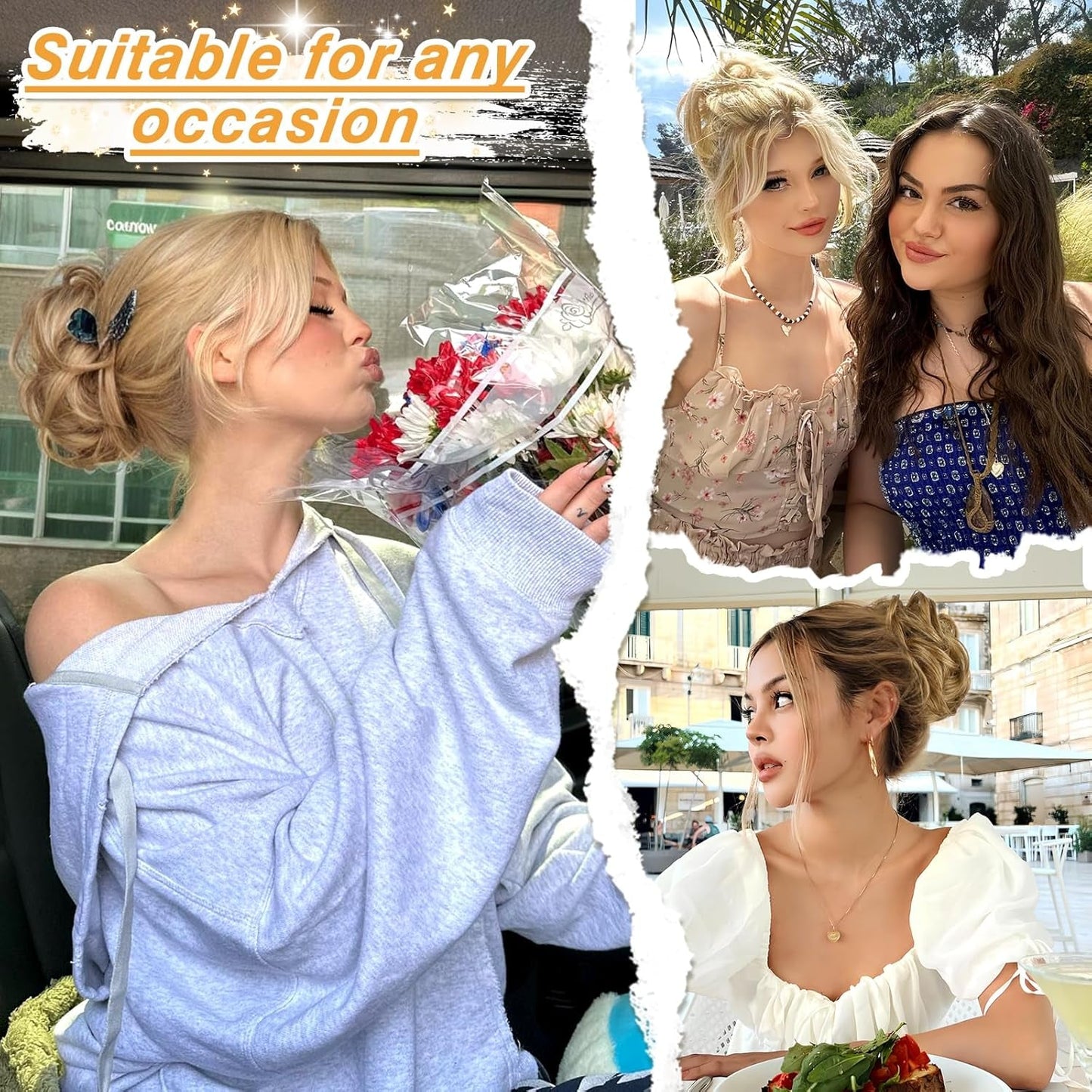 Messy Bun Hair Piece Wavy Curly Scrunchies for Women Hair Bun Hair Piece with Elastic Band Scrunchies Stretchy Fluffy Chignon Ponytail Hairpieces Updos for Women (18TH85)