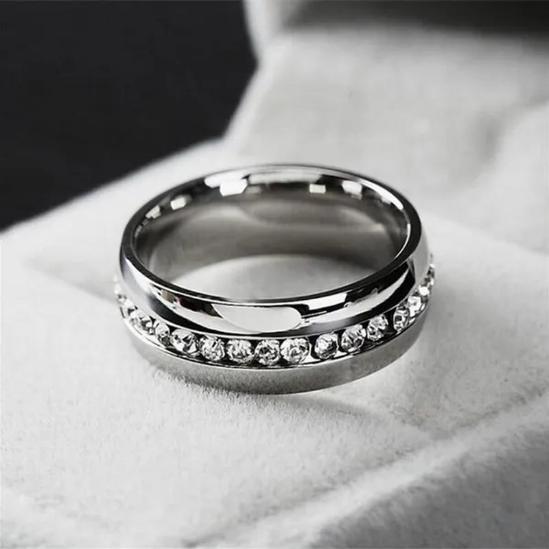 Men Women Couple Stainless Steel Wedding Diamond Ring Titanium Engagement Band