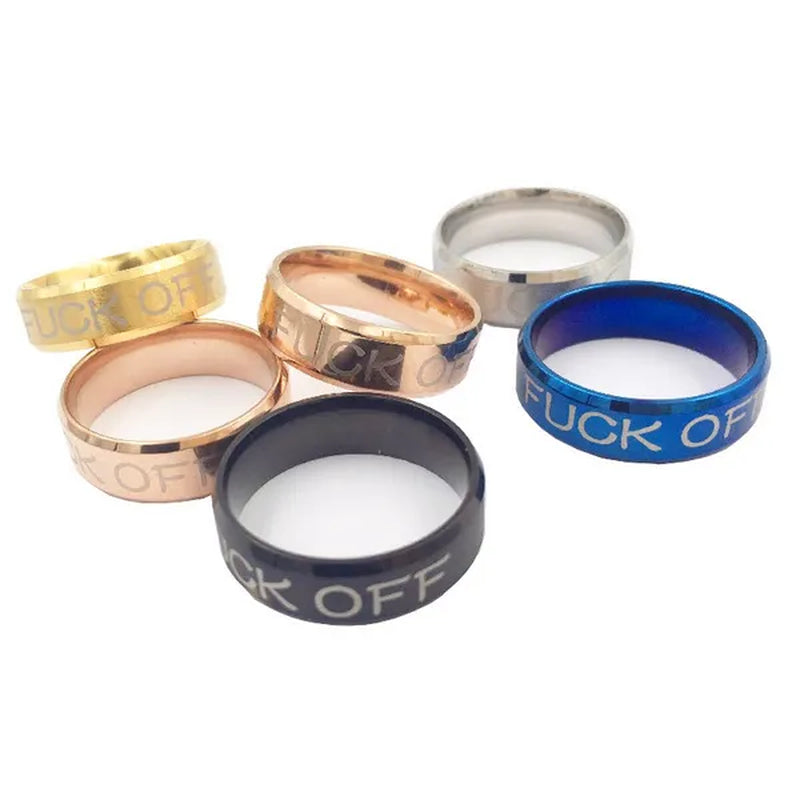 Fuck off 8MM Stainless Steel rings Wedding Ring gold blue rosegold black silver multicolor funny Jewelry Size 5-13