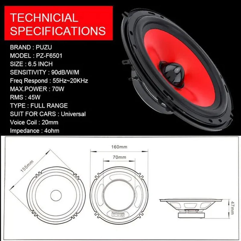 2Pcs 6.5 Inch 90W Full Range Frequency Car Audio Speaker Heavy Mid-Bass Ultra-Thin Modified Speakers - WORLD TIME VISITS