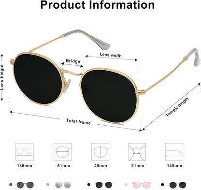 Small round Polarized Sunglasses for Women Men Classic Vintage Retro Shades UV400