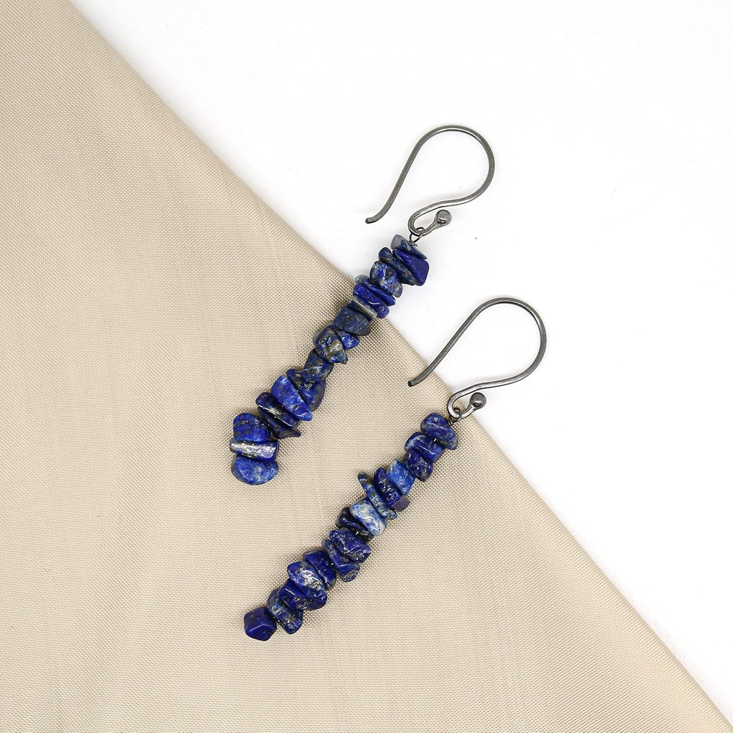 Gempires Blue Crystal Drop Dangle Earrings Lapis Lazuli Gemstone Jewelry September Birthstone Gifts Hypoallergenic Black Plated Minimalist Earrings for Women