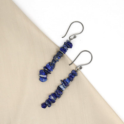 Gempires Blue Crystal Drop Dangle Earrings Lapis Lazuli Gemstone Jewelry September Birthstone Gifts Hypoallergenic Black Plated Minimalist Earrings for Women