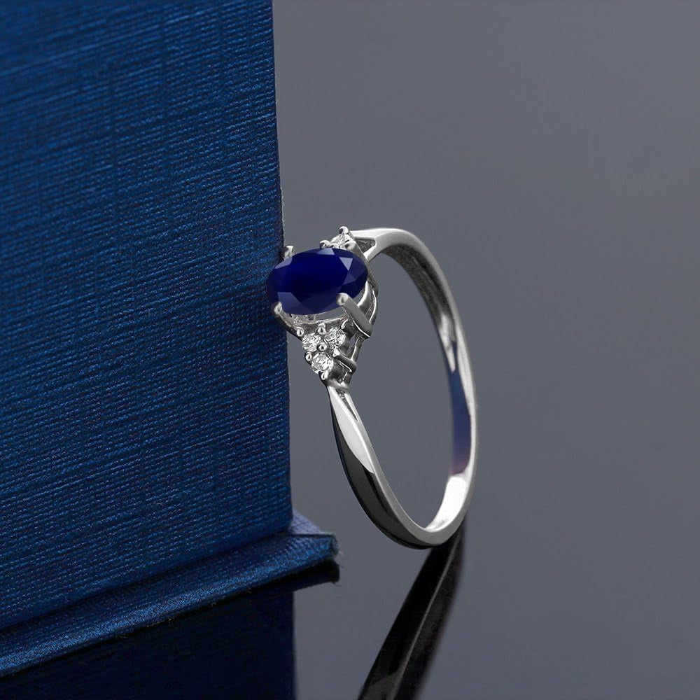 14K White Gold Gemstone Birthstone and White Diamond Engagement Ring | Oval Shape 6X4MM | Wedding Anniversary Promise Gold Ring for Women | Available in Size 5, 6, 7, 8, 9