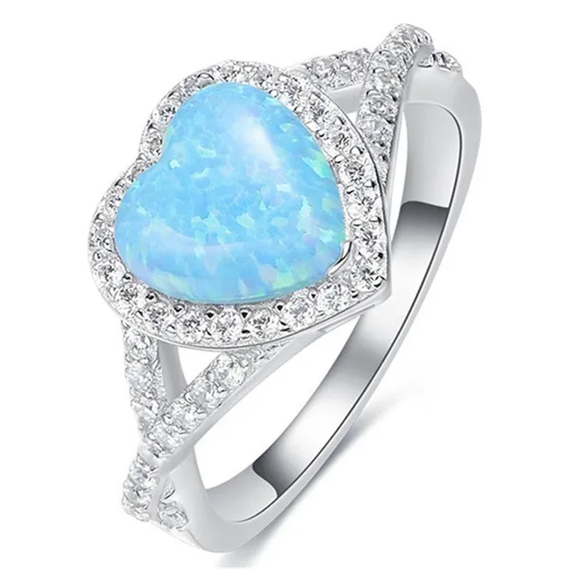 Women's Fashion White Sapphire Gemstone Rhinestone Heart Turquoise Rings for Women Elegant Diamond Wedding Engagement Party Banquet Ring Size 5-12 - WORLD TIME VISITS
