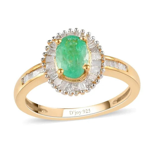 Shop LC Emerald White Diamond Oval 925 Sterling Silver Vermeil Yellow Gold Plated Halo Ring for Women Ct 0.87
