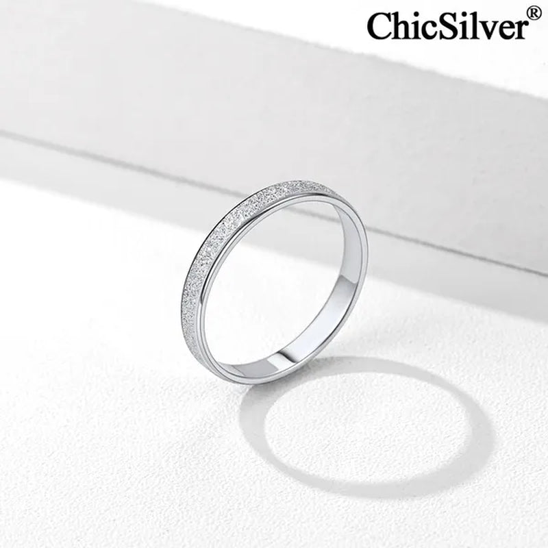 Chicsilver 925 Sterling Silver Rings Skinny Sandblast Finish Resistant Comfort Fit Wedding Band 3Mm Ring Size 4-12