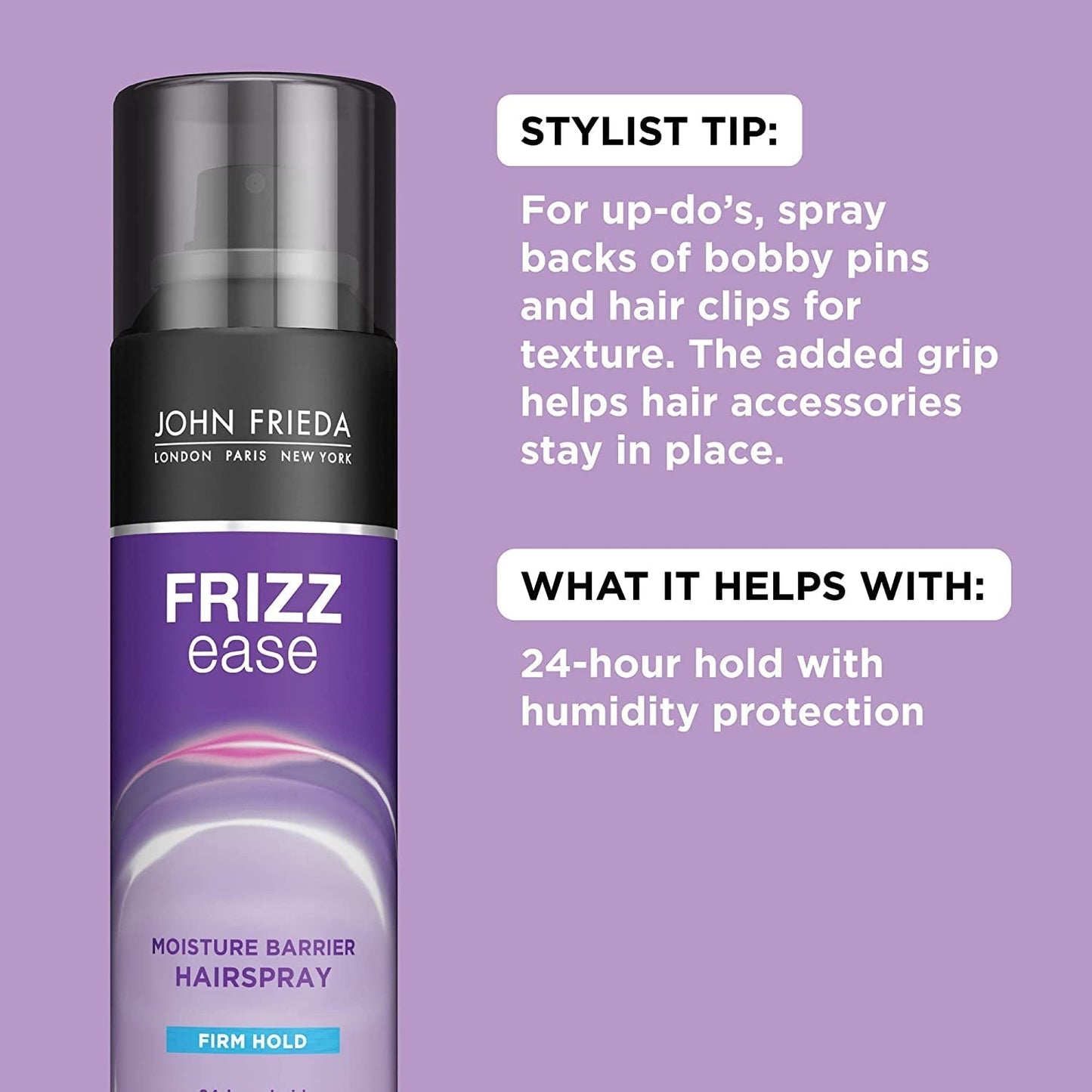 Frizz Ease Moisture Barrier Hairspray, Firm Hold Hairspray, Seals Out Moisture, Blocks Frizz, Protects against Heat, and Keeps Hair Straight with Long-Lasting Hold, 12 Oz