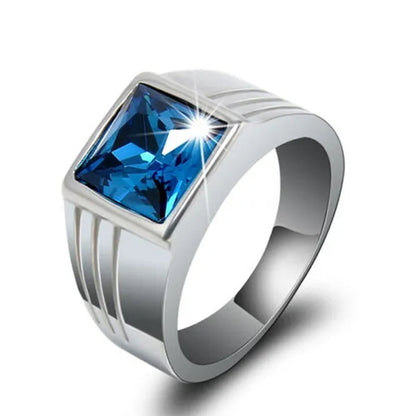 New Jewellery 925 Silver Filled Blue Sapphire Men Ring Set Gift Size 7/8/9/10/11/12/13/14