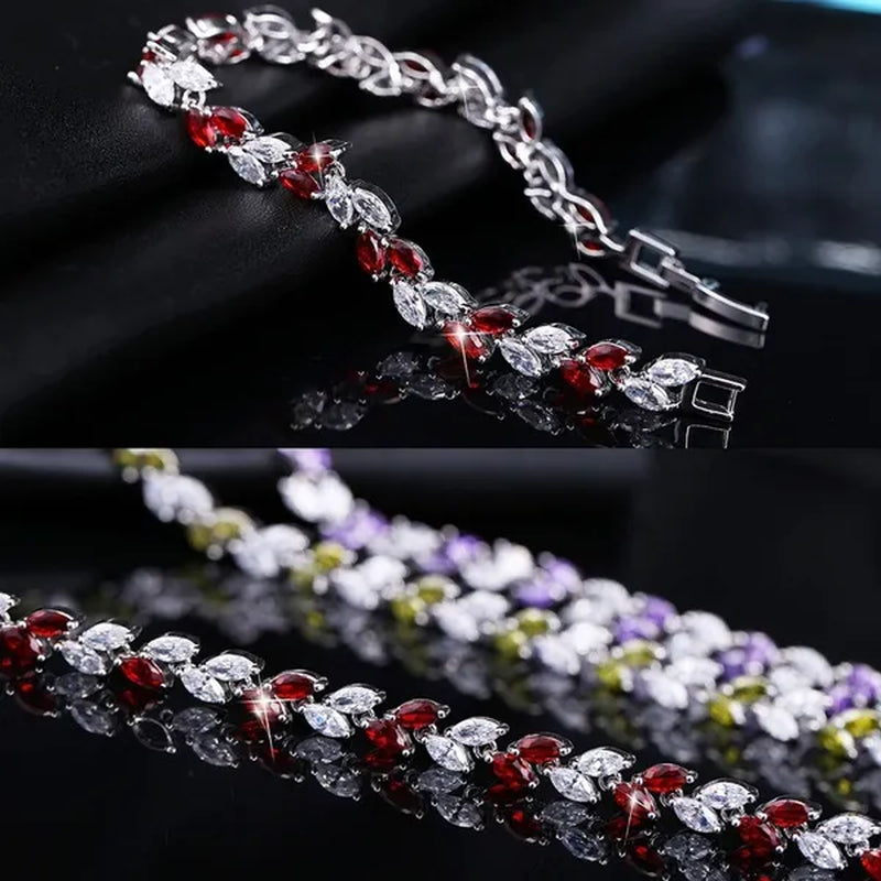 Trendy 2019 Cubic Zirconia Jewelry 925 Silver Leaf Charm CZ Crystal Female Bracelets Bangles for Women