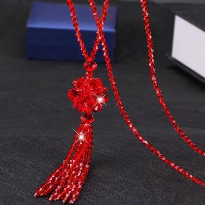 Crystal Bead Female Pendant Necklace Tassel Long Sweater Chain Necklace Decoration
