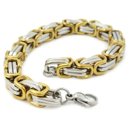 Stainless Steel Square Byzantine Chain Men Bracelet Gold Silver Color 9mm 8"