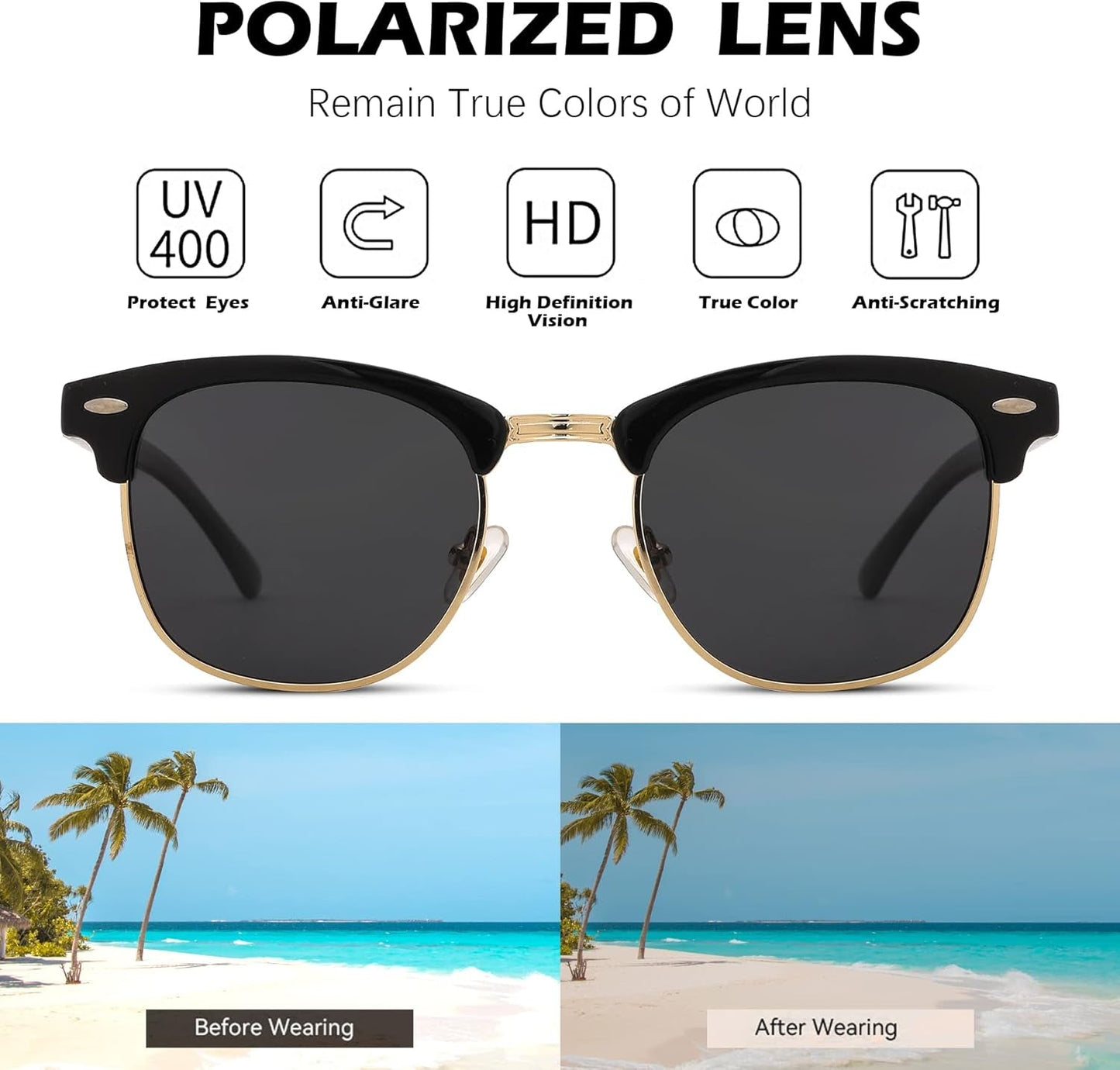 Semi-Rimless Polarized Sunglasses UV 400 Protection for Women Men