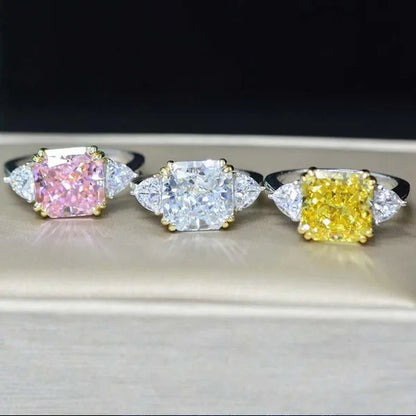 3 Style High Quality Silver Plated 4 Prong Setting Square Cut Citrine Gemstone Vice Stone AAA Zircon Rings for Women Wedding Ring