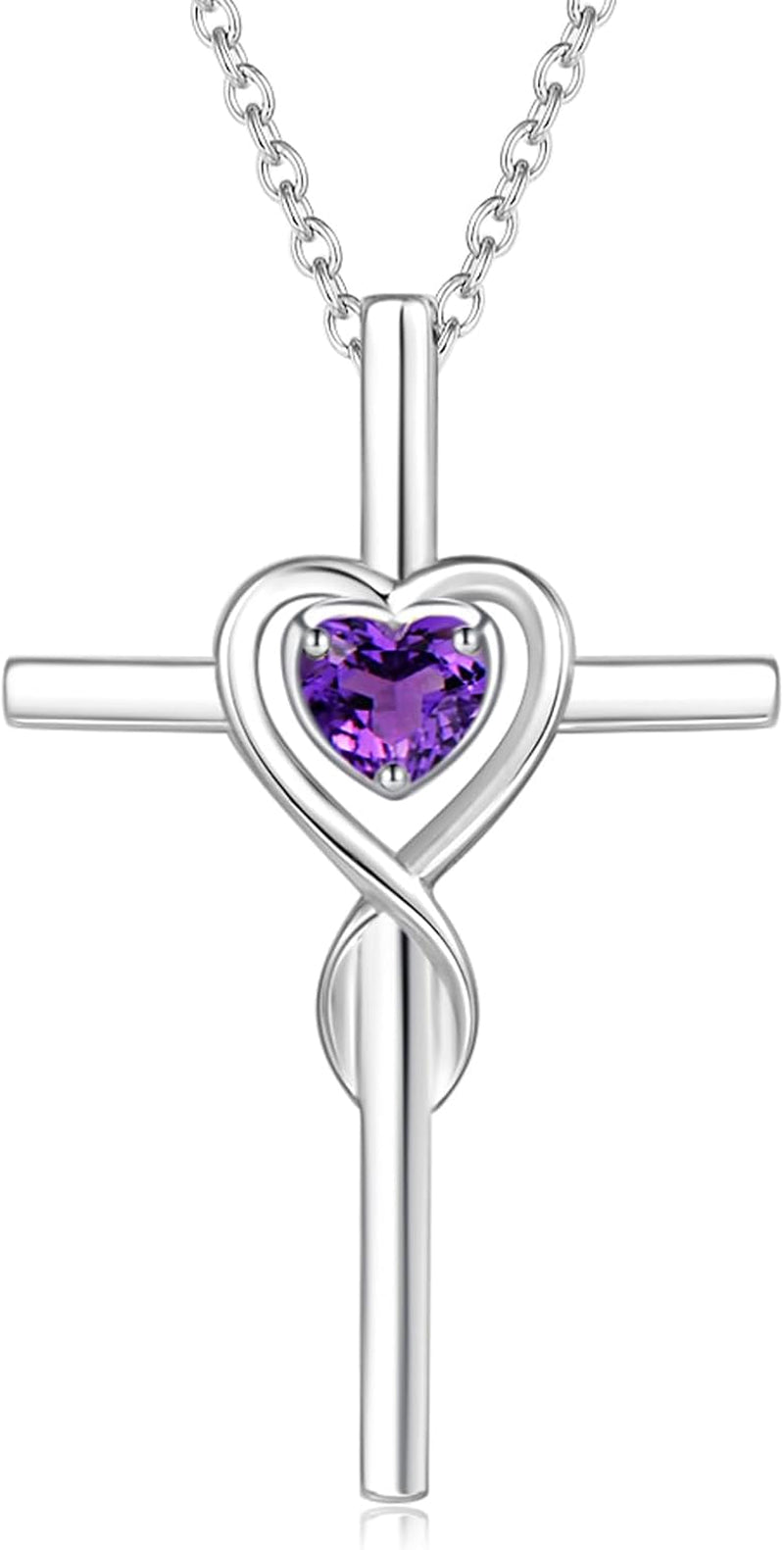 Birthstone Cross Necklace for Women Birthstone Necklace Heart Infinity Cross Pendant Necklace Fine Jewelry Christmas Birthday Holiday Gifts for Her, 16"+2" Inches - WORLD TIME VISITS