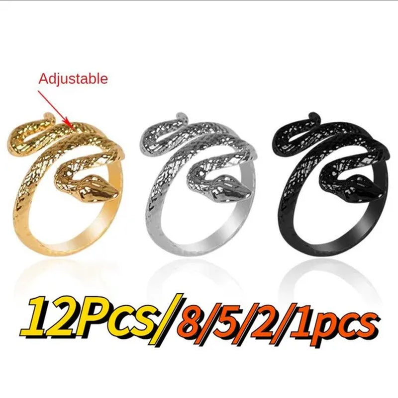 12/8/5/2/1Pcs: Lnnovative snake ring, movable mouth ring, Old gold, old silver, rose gold, gold, gun black，silver,6colors to choose from - WORLD TIME VISITS