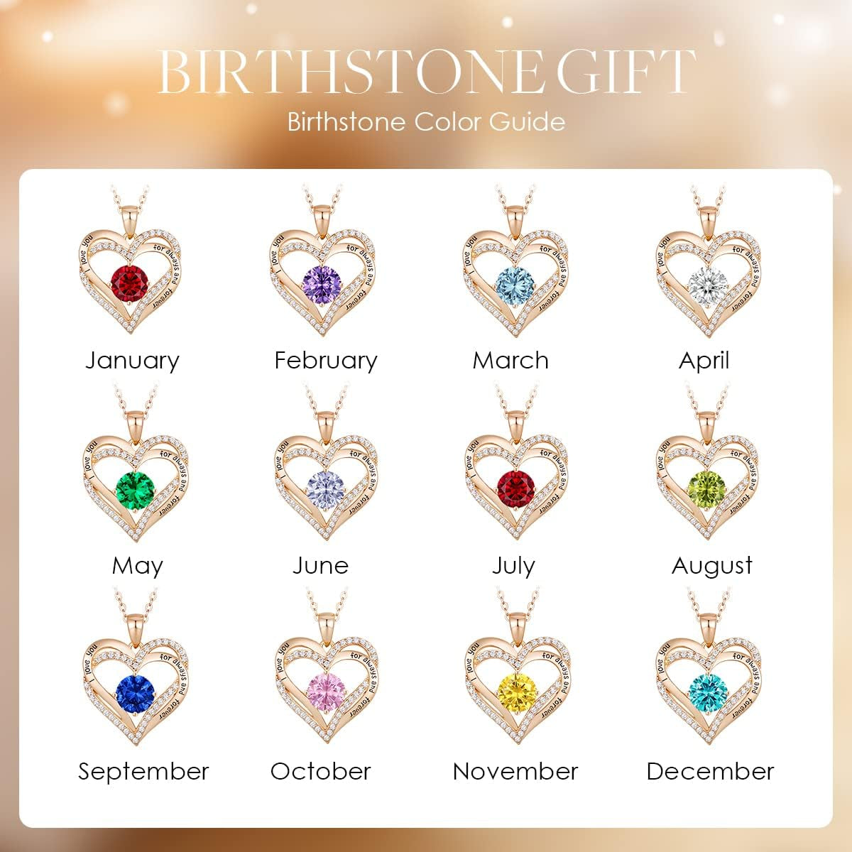 Forever Love Heart Necklaces for Women, Wedding Anniversary, Birthday Gift for Wife, S925 Silver Jewelry with Birthstone Pendant