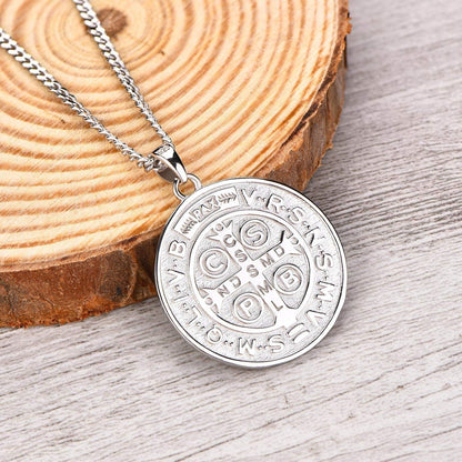 Saint Benedict Necklace 925 Sterling Silver Patron Saint Benedict Medal Pendant Amulet Protection Religious Jewelry for Men Women