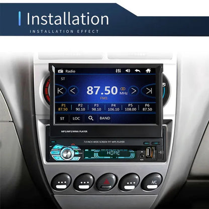 1DIN 7" HD Retractable Touch Screen Car Stereo Audio Bluetooth Car Radio Support Bluetooth/Usb/Aux/Fm/Am Mirrorlink+ SWC+ Rearview Camera (Optional)