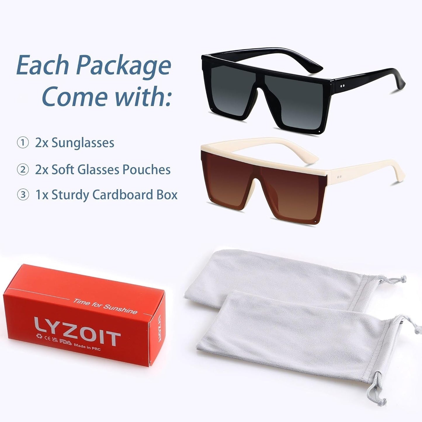 Square Oversized Sunglasses for Women Men Big Flat Top Fashion Shield Large UV Protection Rimless Shades