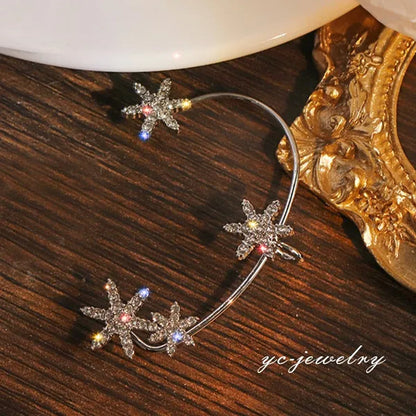 Shining Zircon Snowflake Ear Cuff for Women Non Piercing hanging ears Ear Clips Diamond Ear Hook Party Wedding Jewelry Gifts - WORLD TIME VISITS