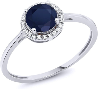 10K White Gold Gemstone Birthstone and Diamond Halo Promise Wedding Engagement Ring | round 6MM | White Gold Ring for Women