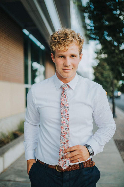 Men'S Skinny Tie Floral Print Cotton Necktie, Great for Weddings, Groom, Groomsmen, Missions, Dances, Gifts.