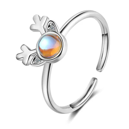 Korean Antler Ring 925 Sterling Silver Artificial Moonstone Rings for Women All with You Ring Adjustable Size - WORLD TIME VISITS