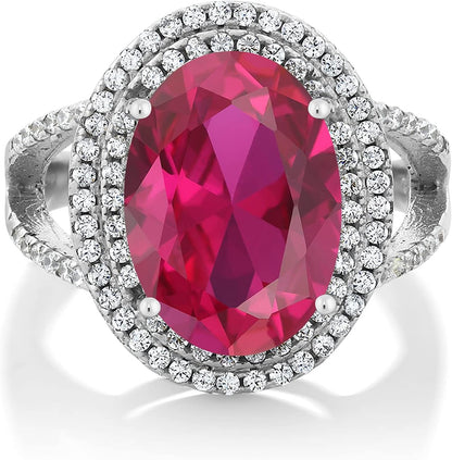 5-10 Cttw Gemstone Birthstone Ring for Women | 925 Sterling Silver | Oval 14X10MM | Wedding Engagement Anniversary Promise Ring for Women | Available in Size 5, 6, 7, 8, 9 - WORLD TIME VISITS