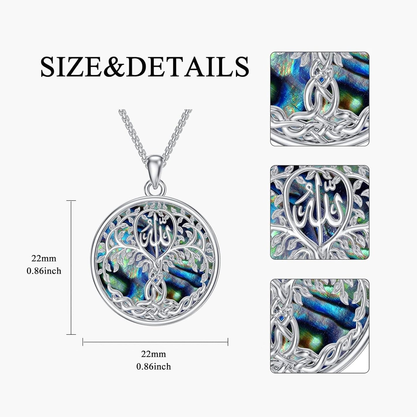 Allah Necklace 925 Sterling Silver Islamic Muslim Necklace Arabic Calligraphy Allah Dog Tag Pendant Islamic Jewelry Gifts for Men Women