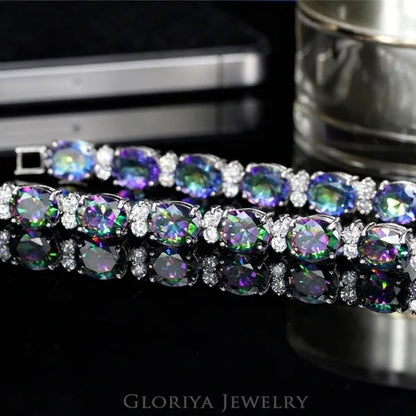 Gloriya Romantic Multicolor Rhinestone Setting Glittering CZ Stone Platinum Plated Bracelets Bangles Luxury Wedding Bracelets For Women Crystal Jewelry