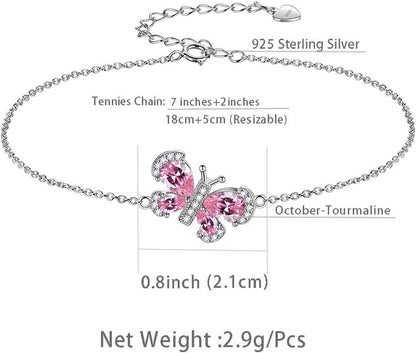 925 Sterling Silver Women 12 Birthstone Butterfly Jewelry Animal Crystal Minimalist Necklace/Earring/Ring/Bracelet Jewellery
