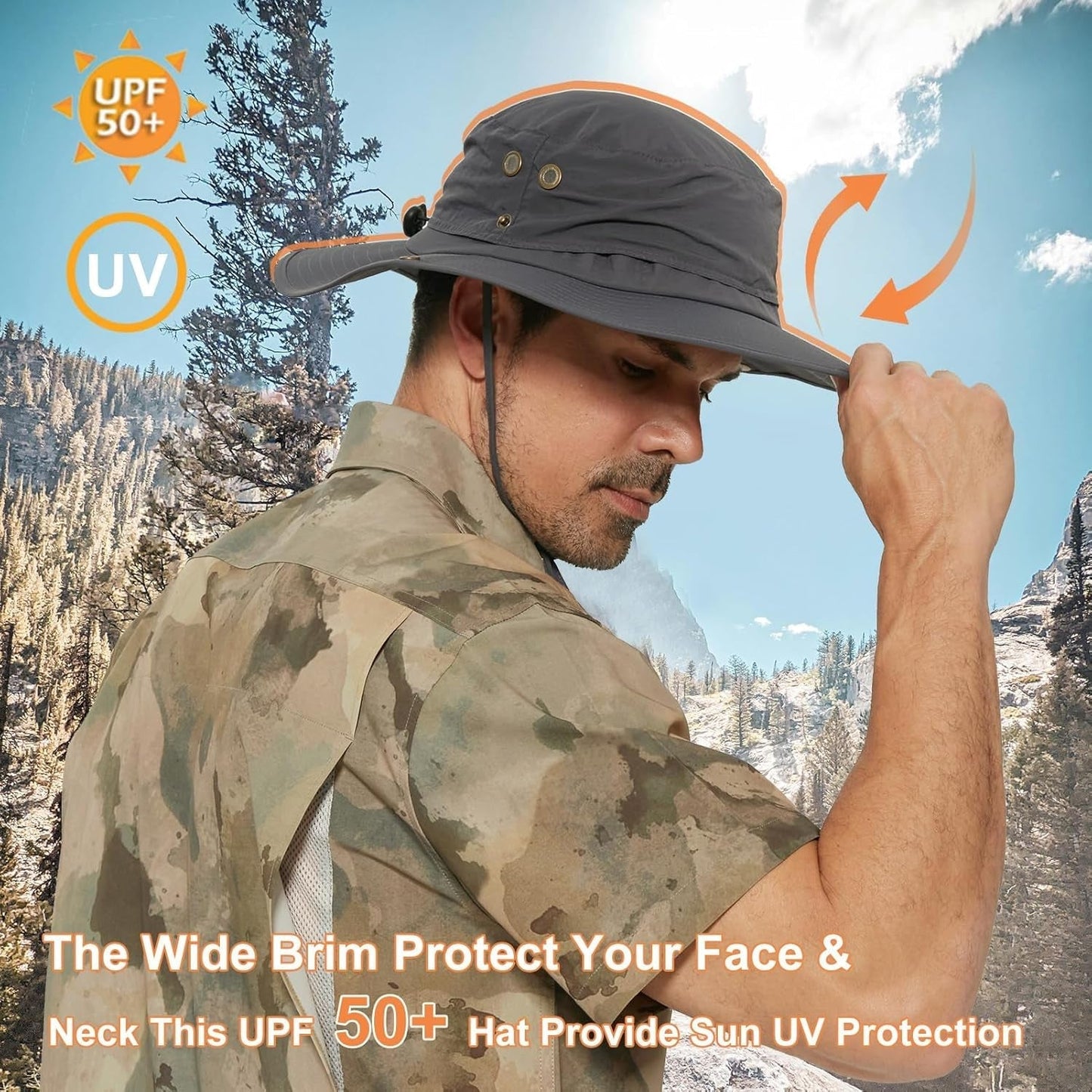 Plus Size XL XXL Sun Hats for Men Bucket Boonie UV Protection UPF50+ Waterproof Wide Brim Foldable Fishing Beach